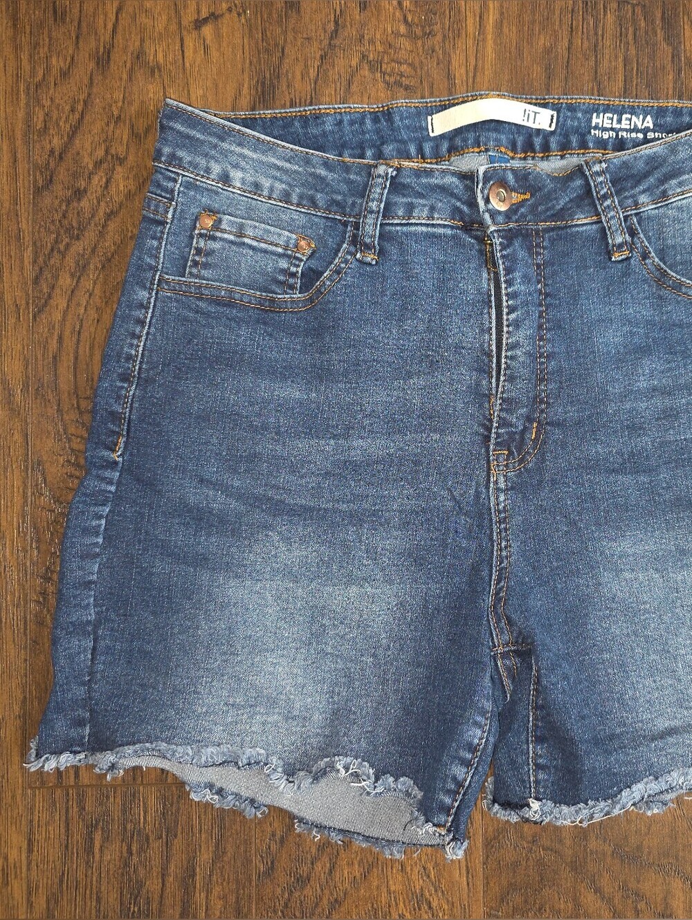 !IT Helena Distressed High-Rise Denim Shorts - Blue
